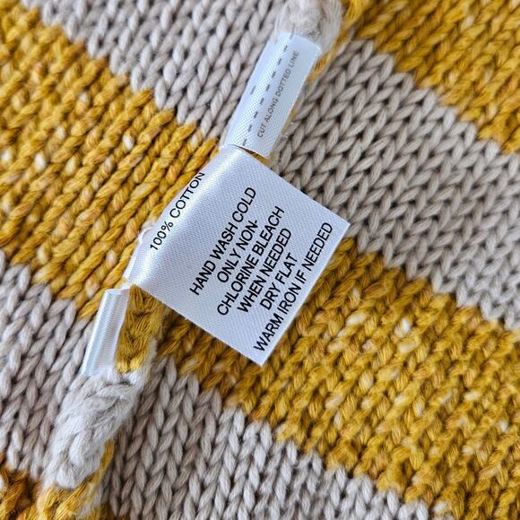 LOFT Military Style Cardigan Sweater Yellow Cream Striped Cotton Size Small - Picture 12 of 12